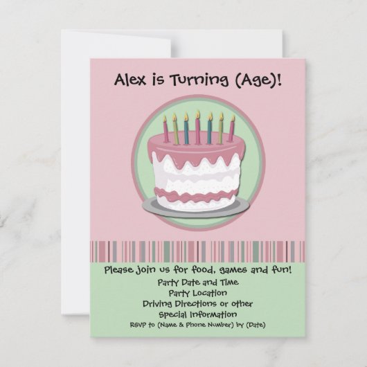 Der Geburtstags-Party Einladung des rosa (Vorderseite)