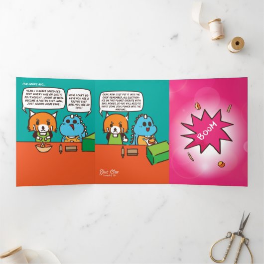 Der Geburtstagsbacken-Desaster Dreifach Gefaltete Ankündigung (Innenseite)