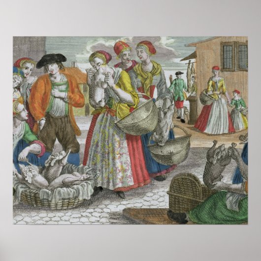 Der Geflügelmarkt (farbige Gravur) Poster (Vorne)