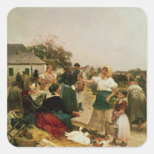 Der Geflügelmarkt von 1885 Quadratischer Aufkleber
