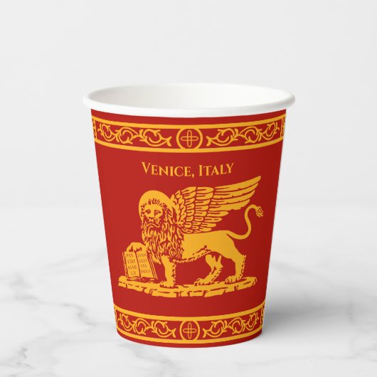 Der geflügelte Löwe des Markusplatzes Pappbecher (Rückseite)