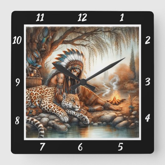 Der Geist der Nation: Der Flüstern des Tigerherzes Quadratische Wanduhr (Vorderseite)