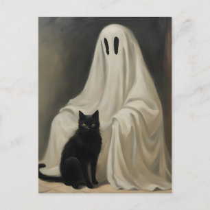 Der Geist und eine schwarze Katze Postkarte