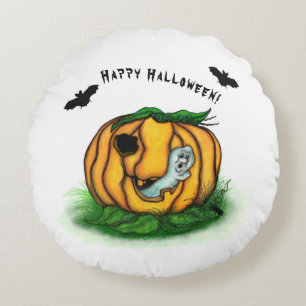 Der Geist von Halloween , Bat , Geist und Spider Rundes Kissen