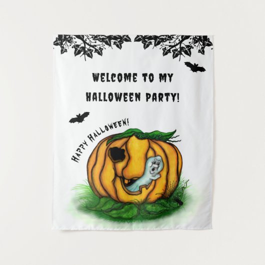 Der Geist von Halloween , Bat , Geist und Spider Wandteppich (Vorderseite)