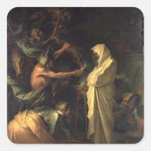 Der Geist von Samuel erscheinend zu Saul am hous Quadratischer Aufkleber