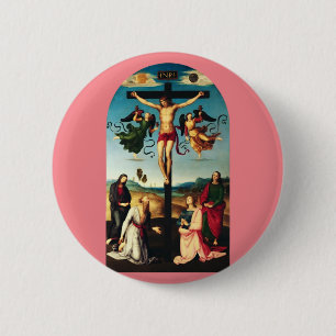 Der gekreuzigte Christus mit der Jungfrau Maria Button