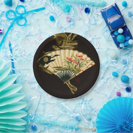 Der gequälte Orientalische Lüfter mit Blumendesign Pappteller (Party)