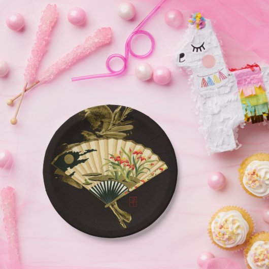 Der gequälte Orientalische Lüfter mit Blumendesign Pappteller (Party)