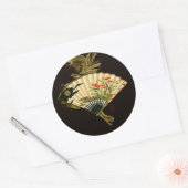 Der gequälte Orientalische Lüfter mit Blumendesign Runder Aufkleber (Umschlag)
