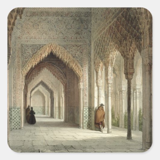 Der Gerichts-Raum des Alhambras, Granada, 1853 Quadratischer Aufkleber (Vorderseite)