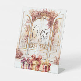 Der Geschenktisch für die Parisienne-Hochzeit Sockelschild