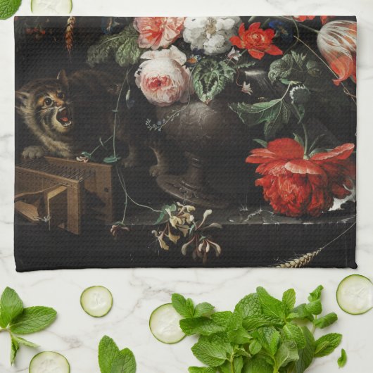 Der gestürzte Bouquet von Abraham Mignon   Geschirrtuch (Gefaltet)