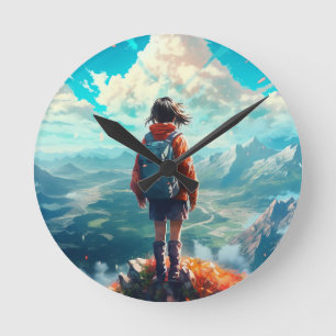 Der Gipfel in ihrem Soul Anime Hiker Girl Runde Wanduhr