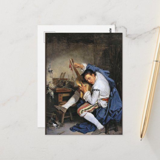 Der Gitarrist, die Kunst von Jean-Baptiste Greuze, Postkarte (Vorderseite/Rückseite Beispiel)