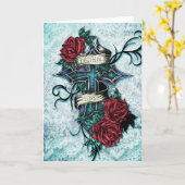 Der Glaube an Liebe Kreuz und Rose im Tätowierstil Karte (Gelbe Blume)