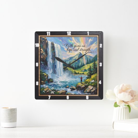 Der Glaube gibt uns Hoffnung und Kraft. Römer 15:1 Quadratische Wanduhr (Zuhause)