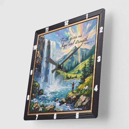 Der Glaube gibt uns Hoffnung und Kraft. Römer 15:1 Quadratische Wanduhr (Winkel)