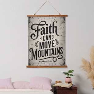 Der Glaube kann Gebirge bewegen Vintage Christlich Wandteppich Mit Holzrahmen