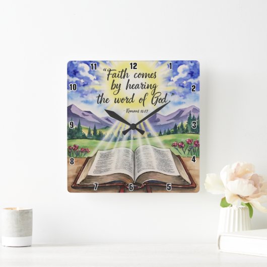 Der Glaube kommt, indem man das Wort Gottes Römer  Quadratische Wanduhr (Zuhause)