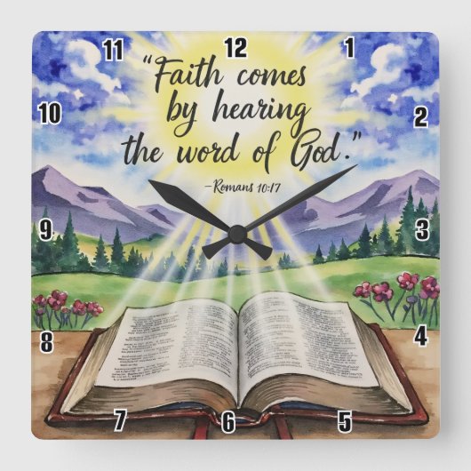 Der Glaube kommt, indem man das Wort Gottes Römer Quadratische Wanduhr (Vorderseite)