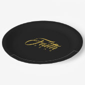 Der Glaube über Angst Gold und Schwarz Pappteller (Schrägansicht)