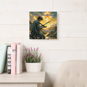 Der Glaube vertraut dem Plan Gottes. Sprichwörter  Quadratische Wanduhr