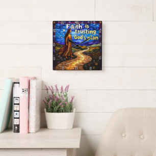 Der Glaube vertraut Gottes Plan.Sprichwörter 3:5-6 Quadratische Wanduhr