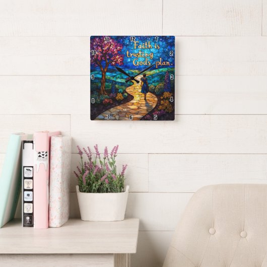 Der Glaube vertraut Gottes Plan.Sprichwörter 3:5-6 Quadratische Wanduhr (Lesesaal)