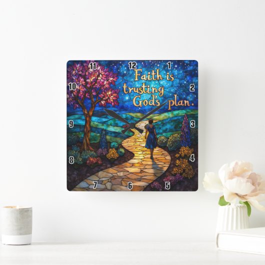 Der Glaube vertraut Gottes Plan.Sprichwörter 3:5-6 Quadratische Wanduhr (Zuhause)