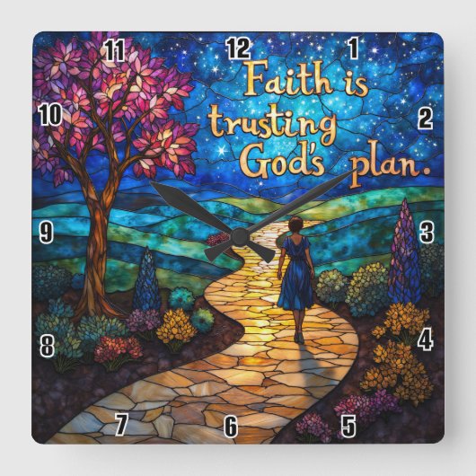 Der Glaube vertraut Gottes Plan.Sprichwörter 3:5-6 Quadratische Wanduhr (Vorderseite)
