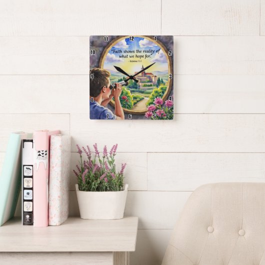 Der Glaube zeigt die Realität, auf die wir hoffen Quadratische Wanduhr (Lesesaal)