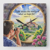 Der Glaube zeigt die Realität, auf die wir hoffen Quadratische Wanduhr (Vorderseite)