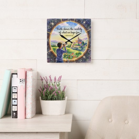 Der Glaube zeigt die Realität, auf die wir hoffen Quadratische Wanduhr (Lesesaal)