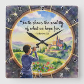 Der Glaube zeigt die Realität, auf die wir hoffen Quadratische Wanduhr (Vorderseite)