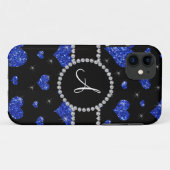Der Glitterherzen des Monogramms blauer Kreis der Case-Mate iPhone Hülle (Rückseite (Horizontal))
