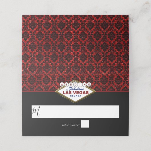 Der Glitzer Damask Las Vegas Wedding Collection Platzkarte (Außenseite Aufgefaltet)