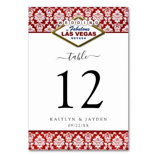 Der Glitzer Damask Las Vegas Wedding Collection Tischnummer (Rückseite)