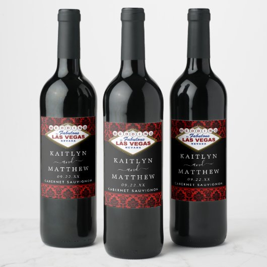 Der Glitzer Damask Las Vegas Wedding Collection Weinetikett (Flaschen)