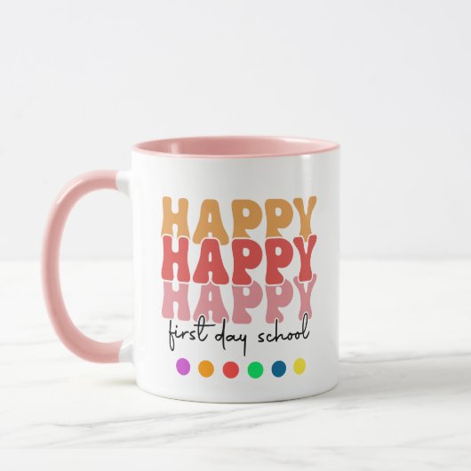 Der glückliche erste Tag des Schulkaffees Tasse (Links)