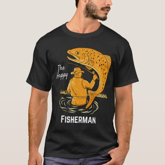 Der glückliche Fischer großes Angeldesign T-Shirt (Vorderseite)