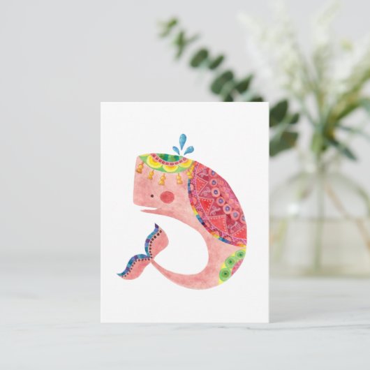 Der glückliche rosa Wal Postkarte (Stehend Vorderseite)
