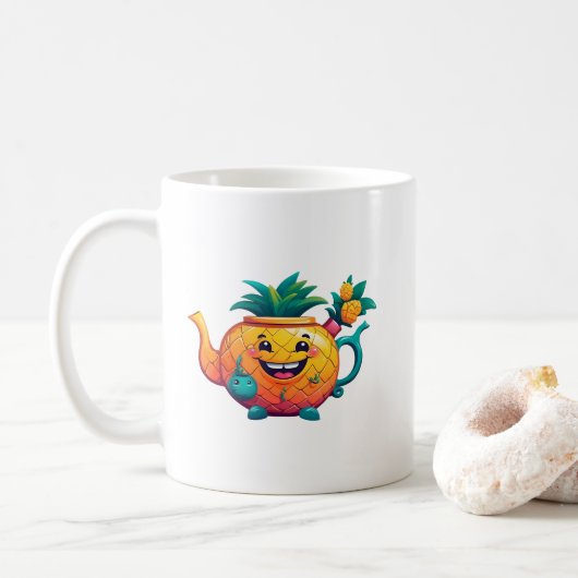 Der glückliche und wohlhabende Ananas-Teekessel Kaffeetasse (Mit Donut)