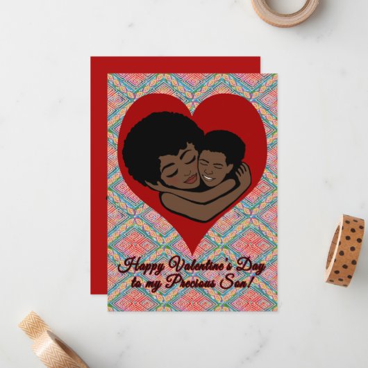 Der glückliche Valentinstag | Afrikanischer Sohn Mitteilungskarte (Vorderseite/Rückseite Beispiel)