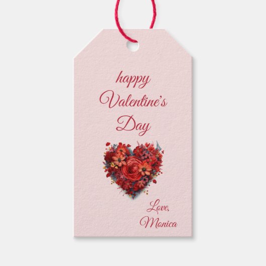 Der glückliche Valentinstag | Blumenherz | Benutze Geschenkanhänger (Vorderseite)