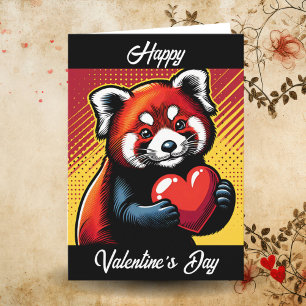 Der glückliche Valentinstag   Pop Art Red Panda Karte