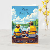 Der glückliche Vatertag | Sohn und Vater Fischerei Karte (Gelbe Blume)