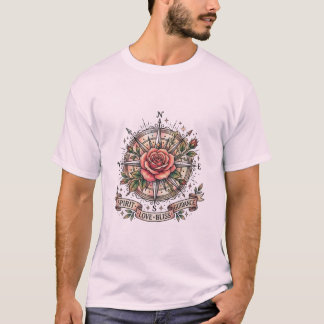 Der glückselige Pfad: Tattoo-Rosenkompass T-Shirt