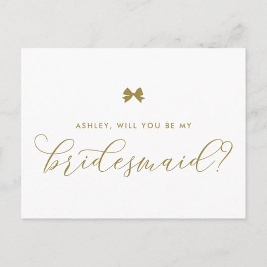 Der Gold Ribbon Bow wird meine Bridesmaid Card sei Postkarte (Vorderseite)