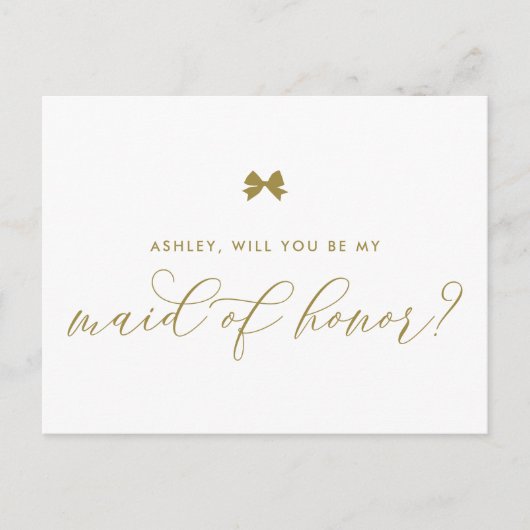 Der Gold Ribbon Bow wird meine Trauzeugin sein Postkarte (Vorderseite)